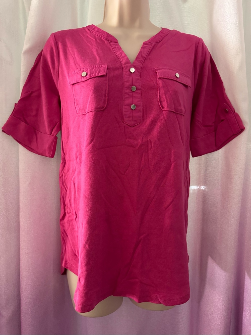 croft & barrow Magenta Short-Sleeve Button Placket Shirt